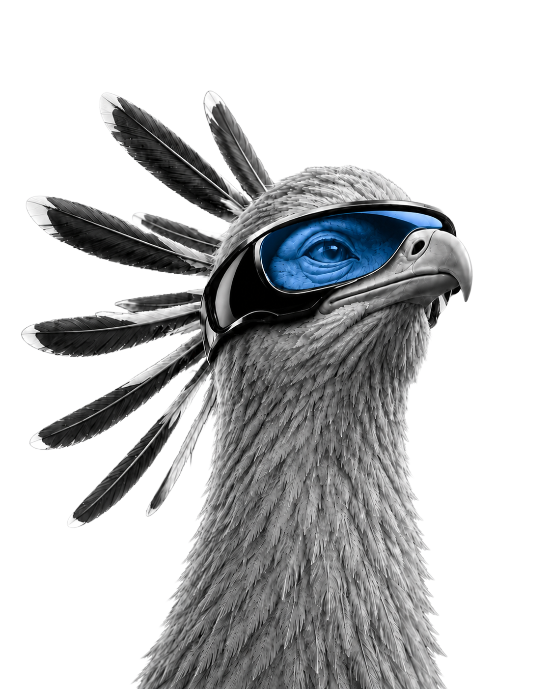 Netromania eagle character wearing a blue futuristic visor